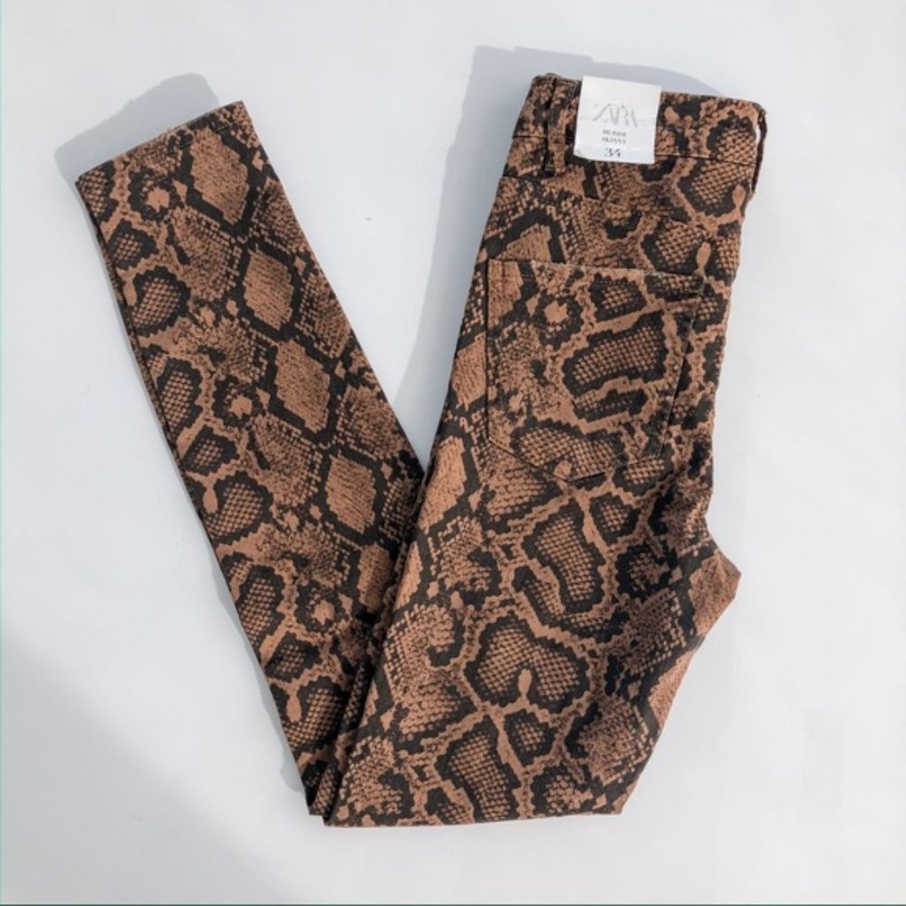 Zara High Rise Snake Print Skinny Jeans - 2 - Picture 3 of 3